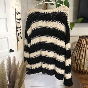 Open Knit Black & Cream Stripe Sweater